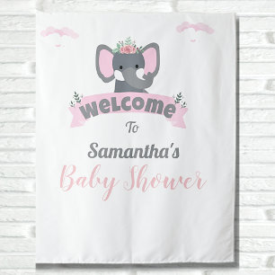 Watercolor Pink Elephant Baby Shower Backdrop
