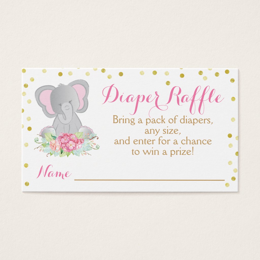 Watercolor Pink Elephant Baby Shower Diaper Raffle