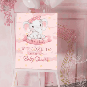 Watercolor Pink elephant Girl Baby Shower Welcome  Foam Board