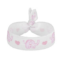 watercolor pink elephants and hearts band hair tie