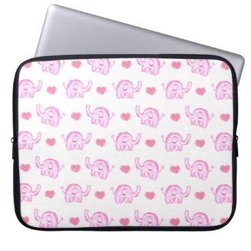 watercolor pink elephants and hearts laptop sleeve