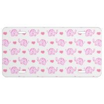 watercolor pink elephants and hearts license plate