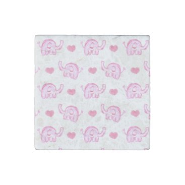 watercolor pink elephants and hearts stone magnet