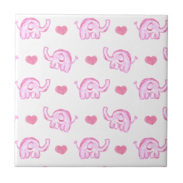 watercolor pink elephants and hearts tile