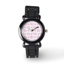watercolor pink elephants and hearts watch