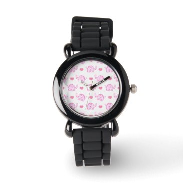 watercolor pink elephants and hearts watch