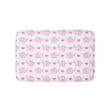 watercolor pink elephants hearts bath mat