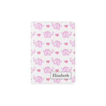 watercolor pink elephants hearts passport holder