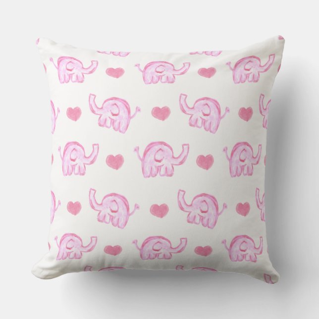 watercolor pink elephants outdoor pillow (Front)