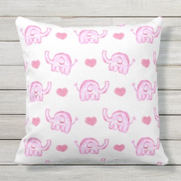 watercolor pink elephants outdoor pillow