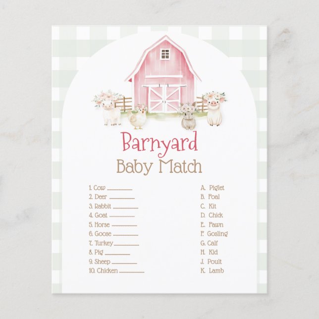 Watercolor Pink Farm Animals Baby Shower Game Flyer (Front)