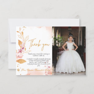 Watercolor pink first holy communion thank you card