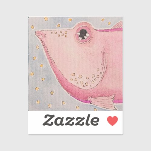Watercolor pink fish with tiny lips sticker