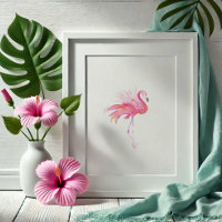 Watercolor Pink Flamingo Art