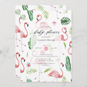 Watercolor Pink Flamingo Baby Shower Invitation