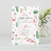 Watercolor Pink Flamingo Baby Shower Invitation (Standing Front)