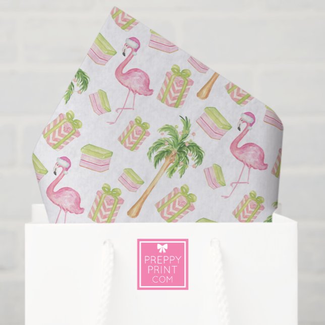 Watercolor Pink Flamingo Beach Christmas Tissue Paper (Creator Uploaded)