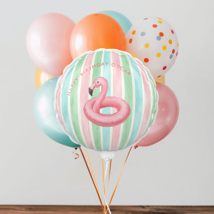 Watercolor Pink Flamingo Birthday Balloon   Pool 