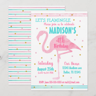 Watercolor Pink Flamingo Birthday Invitation