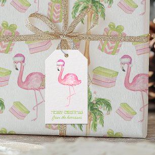 Watercolor Pink Flamingo Christmas Gift Tags