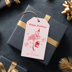 Watercolor Pink Flamingo Christmas Holiday Gift Tags