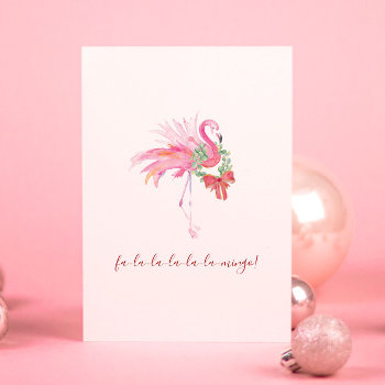 Watercolor Pink Flamingo Florida Beach Christmas Holiday Card by DoTellABelle at Zazzle