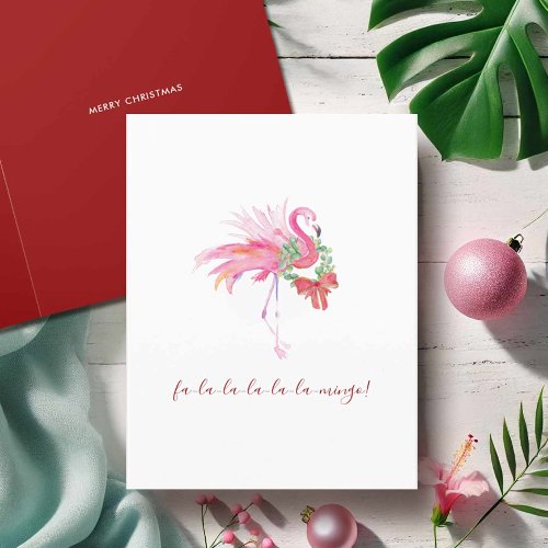 Watercolor Pink Flamingo Florida Beach Christmas Holiday Card Watercolor Pink Flamingo Florida Beach Christmas Holiday Card