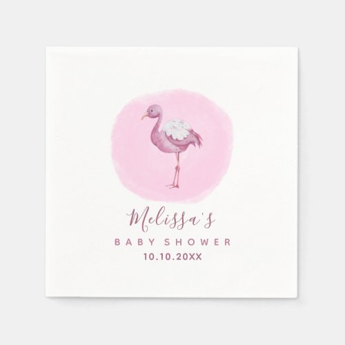 Watercolor Pink Flamingo Girls Baby Shower Cute  Napkins