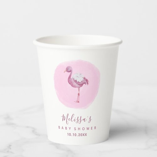 Watercolor Pink Flamingo Girls Baby Shower Cute  Paper Cups