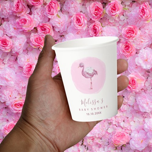 Watercolor Pink Flamingo Girls Baby Shower Cute  Paper Cups