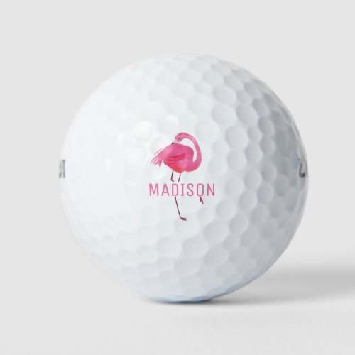 Watercolor Pink Flamingo Monogram Golf Balls