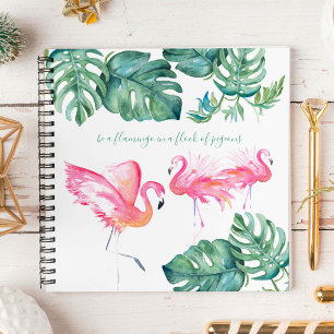 Watercolor Pink Flamingo Monstera Greenery Notebook