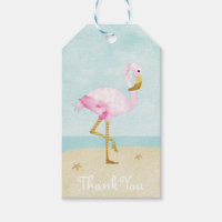 Watercolor Pink Flamingo on the Beach Gift Tags