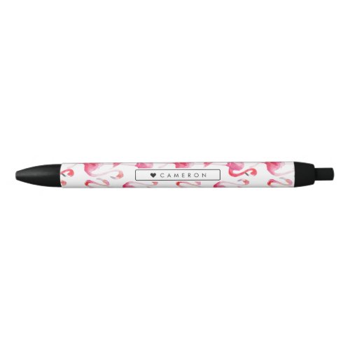 Watercolor Pink Flamingo Pattern Personalized Black Ink Pen