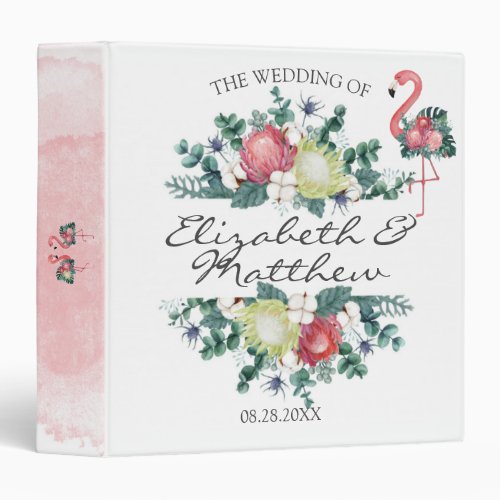 Watercolor Pink Flamingo Peony Wedding Photo Album 3 Ring Binder