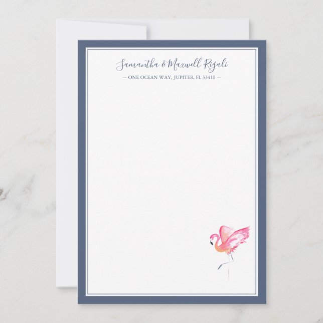 Watercolor Pink Flamingo Personal Stationery Note Card (Front)