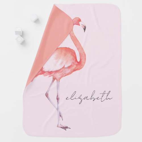 Watercolor Pink Flamingo Personalized Baby Blanket