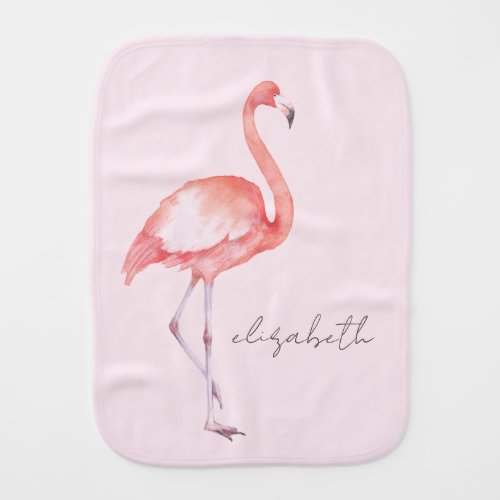 Watercolor Pink Flamingo Personalized Baby Burp Cloth