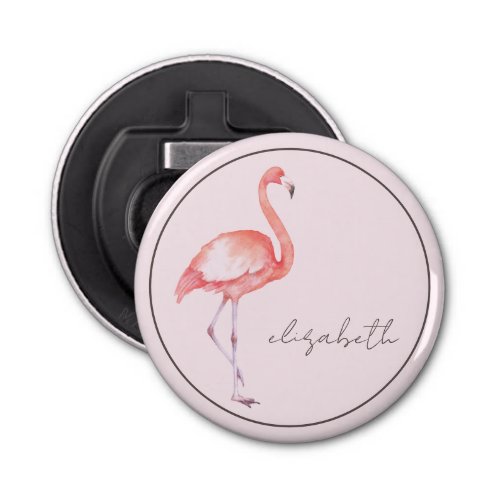 Watercolor Pink Flamingo Personalized Bottle Opener
