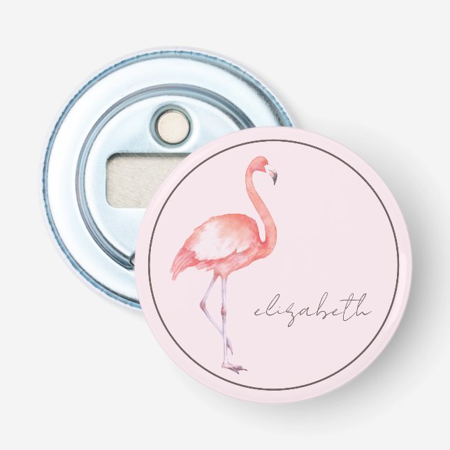 Watercolor Pink Flamingo Personalized Bottle Opener (Front)