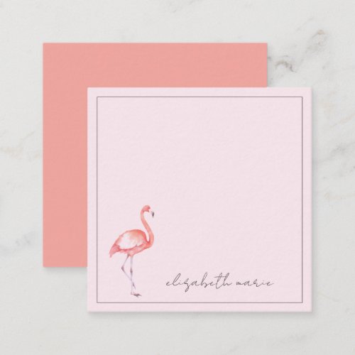 Watercolor Pink Flamingo Personalized Note Card
