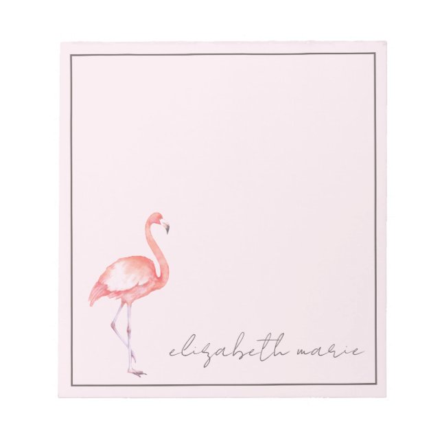 Watercolor Pink Flamingo Personalized Notepad (Front)