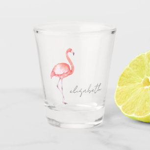 Watercolor Pink Flamingo Personalized Shot Glass
