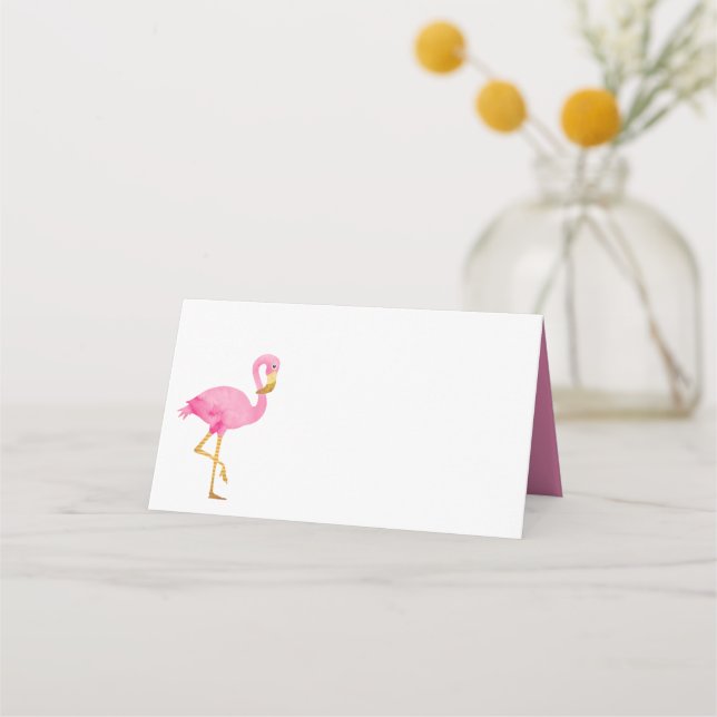 Watercolor Pink Flamingo Place Card (Front)