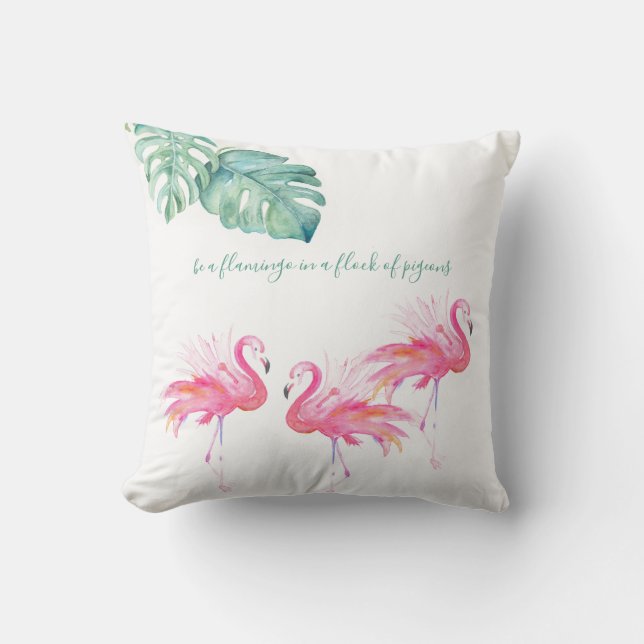 Watercolor Pink Flamingo Throw Pillow (Front)