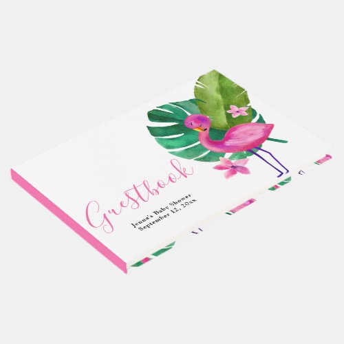 Watercolor Pink Flamingo Tropical Baby Shower Guest Book