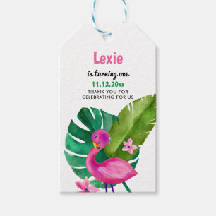 Watercolor Pink Flamingo Tropical Birthday Gift Tags