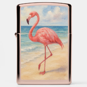 Watercolor Pink Flamingo Zippo Lighter
