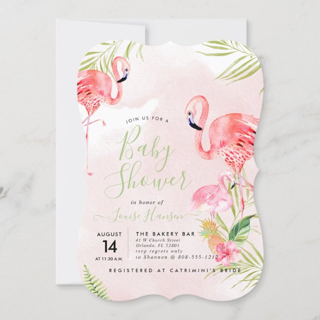 Watercolor Pink Flamingos Baby Shower Invitation (Front)