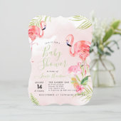 Watercolor Pink Flamingos Baby Shower Invitation (Standing Front)